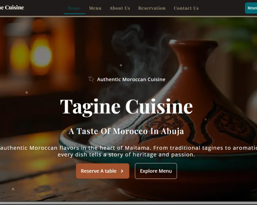 Tagine Cuisine website designed by MeekPixel for Restaurant · Abuja